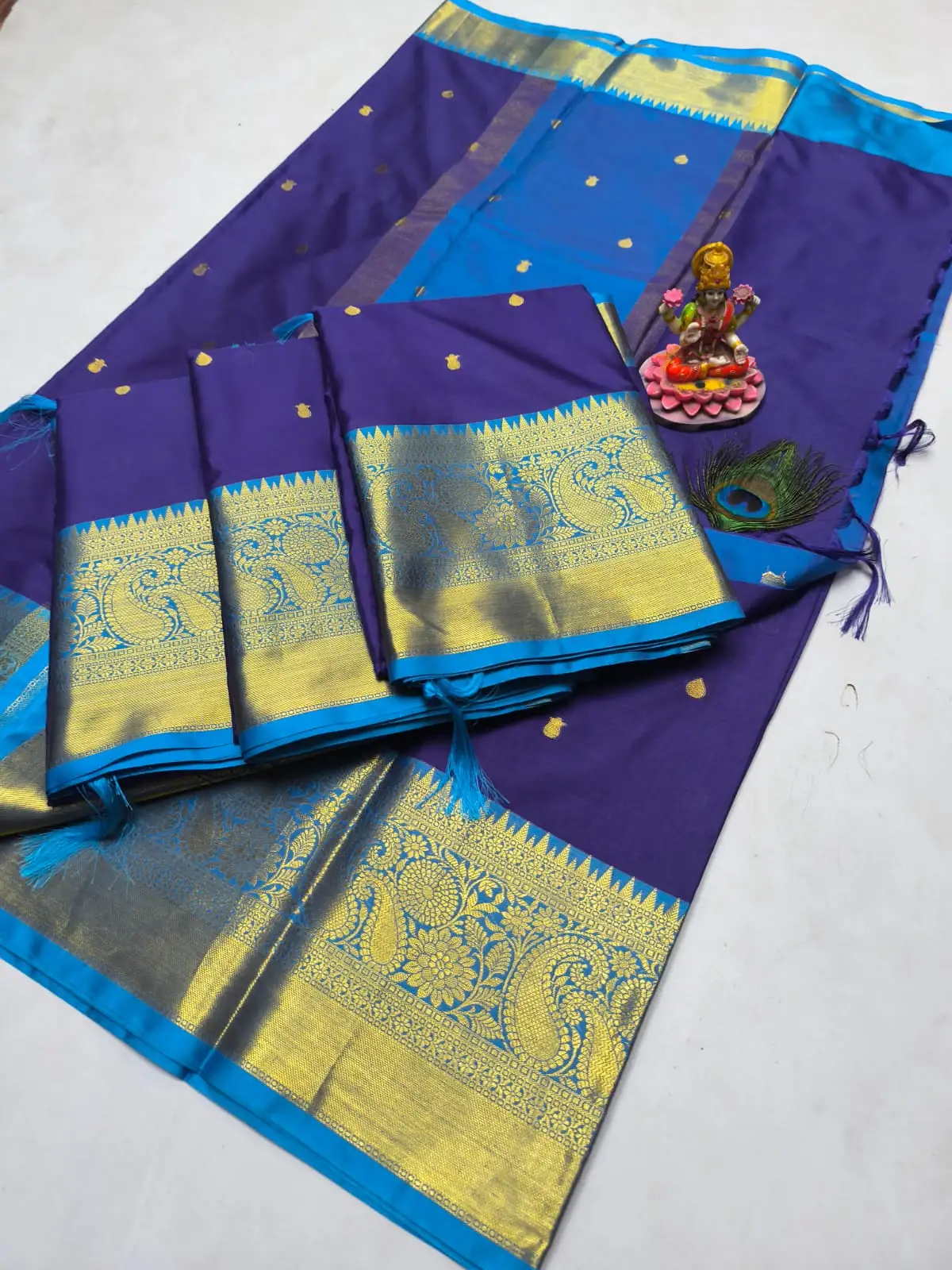 Royal Purple Peacock Blue Paisley Zari Banarasi Soft Silk Saree